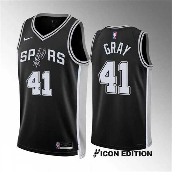 Men%27s San Antonio Spurs #41 Raiquan Gray Black 2022-23 Icon Edition Stitched Basketball Jersey Dzhi
